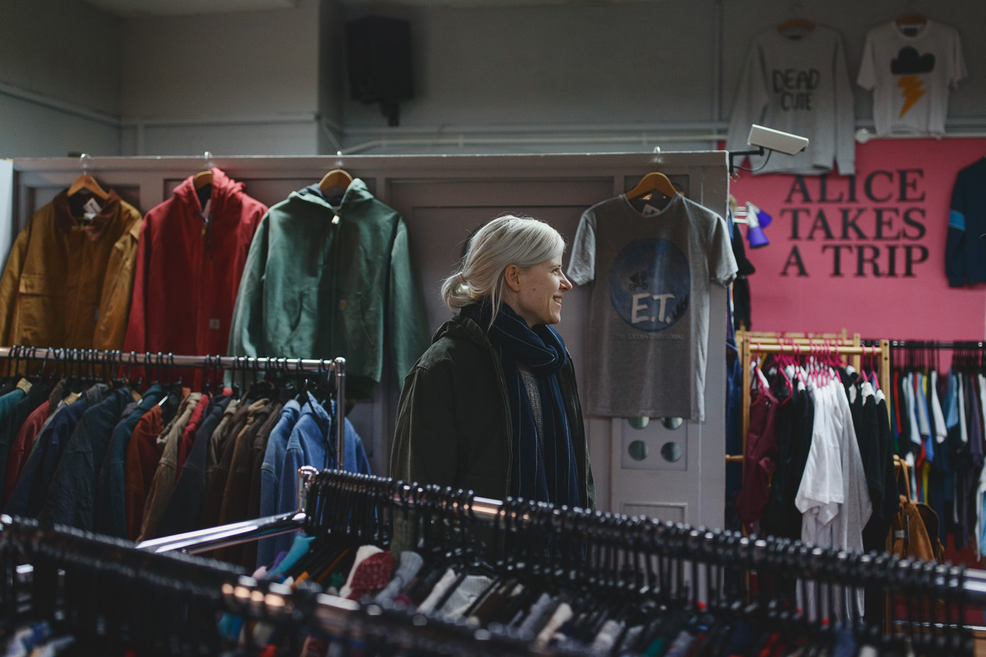 Amber Arcades in a clothing store in Sheffield, by Katy