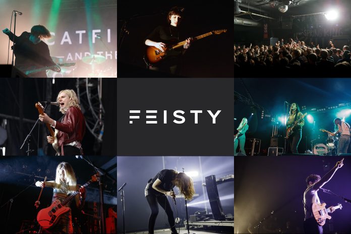 A collage of artists featured in the FEISTY launch playlist (January 2017) Some of the artists featured in the playlist. Clockwise from top left: Catfish and the Bottlemen, Daughter, Spring King, INHEAVEN, Foals, CHVRCHES, Pumarosa and Sundara Karma